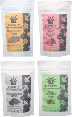 

LIBERTY INTERNATIONAL Soapnut & Rose & Charcoal & Tulsi Powder ( 227 Gm Each ) For Face , Hair & Skin Care Certified C18(Set of 4)