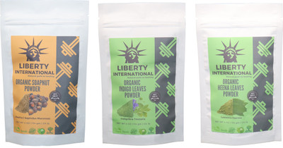

LIBERTY INTERNATIONAL Soapnut & Indigo & Heena Powder ( 114 Gm Each ) For Face , Hair & Skin Care Certified C18(Set of 3)