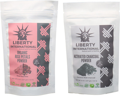 

LIBERTY INTERNATIONAL Rose & Charcoal Powder ( 227 Gm Each ) For Face , Hair & Skin Care Certified C18(Set of 2)