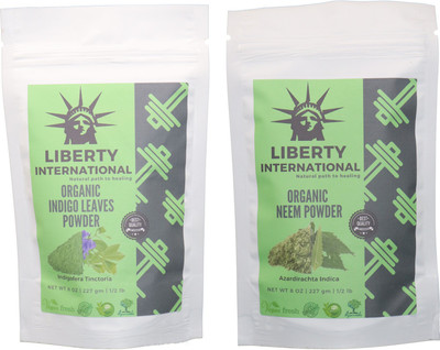 

LIBERTY INTERNATIONAL Indigo & Neem Powder ( 227 Gm Each ) For Face , Hair & Skin Care Certified C18(Set of 2)