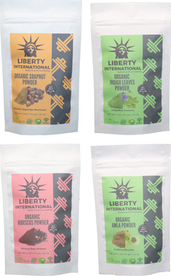

LIBERTY INTERNATIONAL Soapnut & Indigo & Hibiscus & Amla Powder ( 114 Gm Each ) For Face , Hair & Skin Care Certified C18(Set of 4)