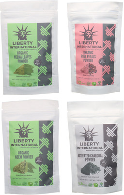 

LIBERTY INTERNATIONAL Heena & Rose & Neem & Charcoal Powder ( 227 Gm Each ) For Face , Hair & Skin Care Certified C18(Set of 4)