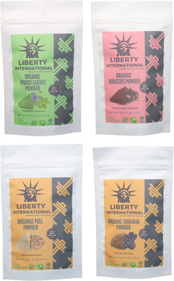 

LIBERTY INTERNATIONAL Indigo & Hibiscus & Orange & Shikakai Powder ( 114 Gm Each ) For Face , Hair & Skin Care Certified C18(Set of 4)