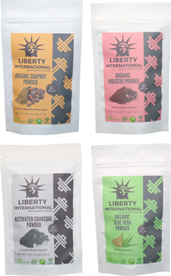 

LIBERTY INTERNATIONAL Soapnut & Hibiscus & Charcoal & Aloevera Powder ( 114 Gm Each ) For Face , Hair & Skin Care Certified C18(Set of 4)