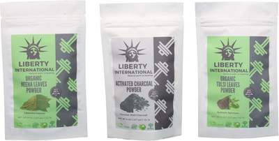 

LIBERTY INTERNATIONAL Heena & Charcoal & Tulsi Powder ( 227 Gm Each ) For Face , Hair & Skin Care Certified C18(Set of 3)