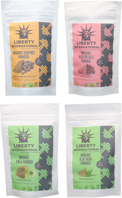 

LIBERTY INTERNATIONAL Soapnut & Rose & Amla & Aloevera Powder ( 227 Gm Each ) For Face , Hair & Skin Care Certified C18(Set of 4)