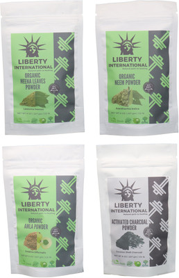 

LIBERTY INTERNATIONAL Heena & Neem & Amla & Charcoal Powder ( 227 Gm Each ) For Face , Hair & Skin Care Certified C18(Set of 4)