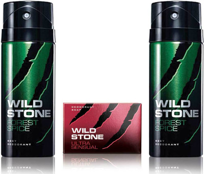 

Wild Stone 2 Forest Spice Deodorant and 125gm Ultra Sensual Soap(Set of 3)