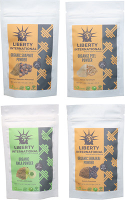 

LIBERTY INTERNATIONAL Soapnut & Orange & Amla & Shikakai Powder ( 114 Gm Each ) For Face , Hair & Skin Care Certified C18(Set of 4)