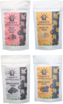 

LIBERTY INTERNATIONAL Rose & Orange & Charcoal & Shikakai Powder ( 227 Gm Each ) For Face , Hair & Skin Care Certified C18(Set of 4)