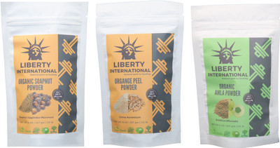 

LIBERTY INTERNATIONAL Soapnut & Orange & Amla Powder ( 227 Gm Each ) For Face , Hair & Skin Care Certified C18(Set of 3)