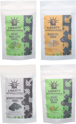 

LIBERTY INTERNATIONAL Indigo & Orange & Charcoal & Aloevera Powder ( 114 Gm Each ) For Face , Hair & Skin Care Certified C18(Set of 4)