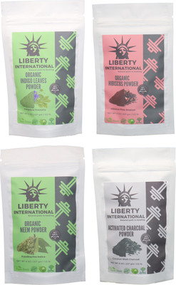 

LIBERTY INTERNATIONAL Indigo & Hibiscus & Neem & Charcoal Powder ( 227 Gm Each ) For Face , Hair & Skin Care Certified C18(Set of 4)