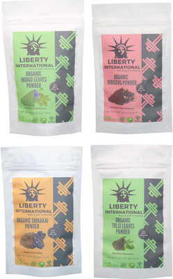 

LIBERTY INTERNATIONAL Indigo & Hibiscus & Shikakai & Tulsi Powder ( 227 Gm Each ) For Face , Hair & Skin Care Certified C18(Set of 4)