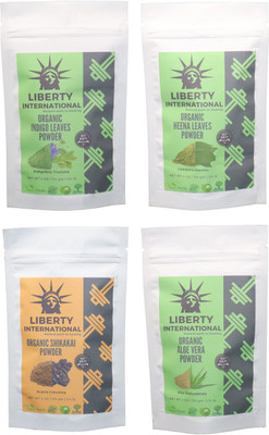 

LIBERTY INTERNATIONAL Indigo & Heena & Shikakai & Aloevera Powder ( 114 Gm Each ) For Face , Hair & Skin Care Certified C18(Set of 4)