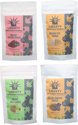 

LIBERTY INTERNATIONAL Hibiscus & Orange & Amla & Shikakai Powder ( 227 Gm Each ) For Face , Hair & Skin Care Certified C18(Set of 4)