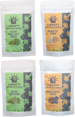 

LIBERTY INTERNATIONAL Heena & Orange & Neem & Shikakai Powder ( 227 Gm Each ) For Face , Hair & Skin Care Certified C18(Set of 4)