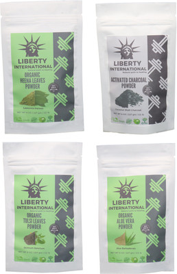 

LIBERTY INTERNATIONAL Heena & Charcoal & Tulsi & Aloevera Powder ( 227 Gm Each ) For Face , Hair & Skin Care Certified C18(Set of 4)