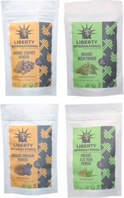 

LIBERTY INTERNATIONAL Soapnut & Neem & Shikakai & Aloevera Powder ( 227 Gm Each ) For Face , Hair & Skin Care Certified C18(Set of 4)
