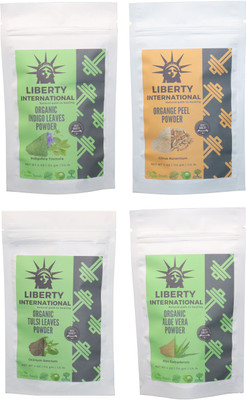 

LIBERTY INTERNATIONAL Indigo & Orange & Tulsi & Aloevera Powder ( 114 Gm Each ) For Face , Hair & Skin Care Certified C18(Set of 4)