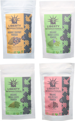 

LIBERTY INTERNATIONAL Soapnut & Indigo & Heena & Rose Powder ( 227 Gm Each ) For Face , Hair & Skin Care Certified C18(Set of 4)