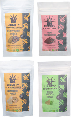 

LIBERTY INTERNATIONAL Soapnut & Hibiscus & Orange & Aloevera Powder ( 227 Gm Each ) For Face , Hair & Skin Care Certified C18(Set of 4)