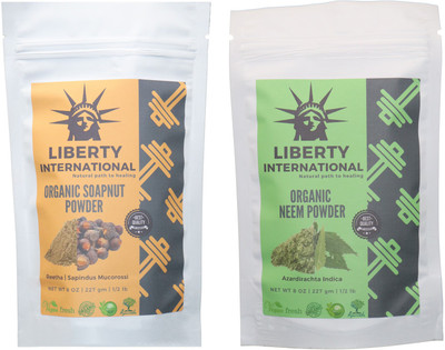 

LIBERTY INTERNATIONAL Soapnut & Neem Powder ( 227 Gm Each ) For Face , Hair & Skin Care Certified C18(Set of 2)