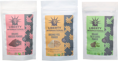 

LIBERTY INTERNATIONAL Hibiscus & Orange & Tulsi Powder ( 114 Gm Each ) For Face , Hair & Skin Care Certified C18(Set of 3)