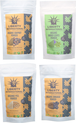 

LIBERTY INTERNATIONAL Soapnut & Indigo & Orange & Shikakai Powder ( 227 Gm Each ) For Face , Hair & Skin Care Certified C18(Set of 4)