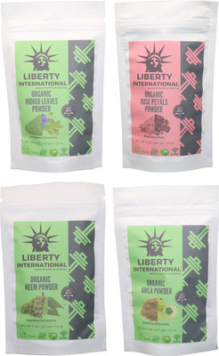 

LIBERTY INTERNATIONAL Indigo & Rose & Neem & Amla Powder ( 227 Gm Each ) For Face , Hair & Skin Care Certified C18(Set of 4)