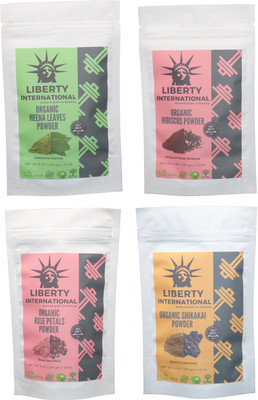 

LIBERTY INTERNATIONAL Heena & Hibiscus & Rose & Shikakai Powder ( 227 Gm Each ) For Face , Hair & Skin Care Certified C18(Set of 4)