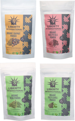

LIBERTY INTERNATIONAL Soapnut & Rose & Neem & Tulsi Powder ( 114 Gm Each ) For Face , Hair & Skin Care Certified C18(Set of 4)