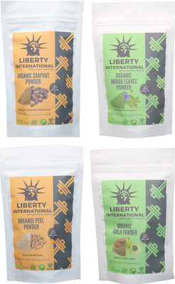 

LIBERTY INTERNATIONAL Soapnut & Indigo & Orange & Amla Powder ( 227 Gm Each ) For Face , Hair & Skin Care Certified C18(Set of 4)