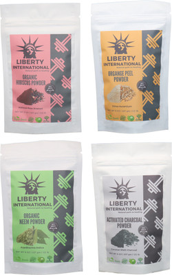 

LIBERTY INTERNATIONAL Hibiscus & Orange & Neem & Charcoal Powder ( 227 Gm Each ) For Face , Hair & Skin Care Certified C18(Set of 4)