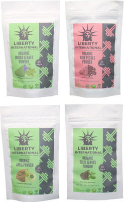 

LIBERTY INTERNATIONAL Indigo & Rose & Amla & Tulsi Powder ( 227 Gm Each ) For Face , Hair & Skin Care Certified C18(Set of 4)