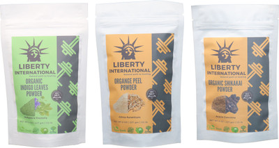 

LIBERTY INTERNATIONAL Indigo & Orange & Shikakai Powder ( 227 Gm Each ) For Face , Hair & Skin Care Certified C18(Set of 3)