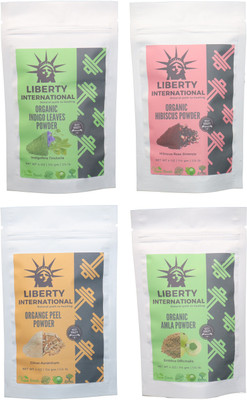 

LIBERTY INTERNATIONAL Indigo & Hibiscus & Orange & Amla Powder ( 114 Gm Each ) For Face , Hair & Skin Care Certified C18(Set of 4)