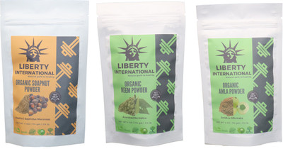 

LIBERTY INTERNATIONAL Soapnut & Neem & Amla Powder ( 114 Gm Each ) For Face , Hair & Skin Care Certified C18(Set of 3)