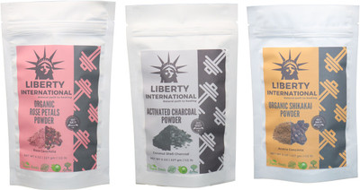 

LIBERTY INTERNATIONAL Rose & Charcoal & Shikakai Powder ( 227 Gm Each ) For Face , Hair & Skin Care Certified C18(Set of 3)