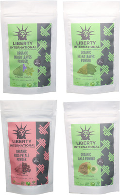 

LIBERTY INTERNATIONAL Indigo & Heena & Rose & Amla Powder ( 114 Gm Each ) For Face , Hair & Skin Care Certified C18(Set of 4)