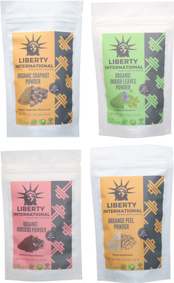 

LIBERTY INTERNATIONAL Soapnut & Indigo & Hibiscus & Orange Powder ( 227 Gm Each ) For Face , Hair & Skin Care Certified C18(Set of 4)