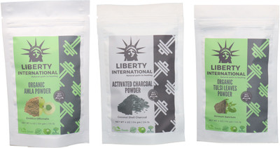 

LIBERTY INTERNATIONAL Amla & Charcoal & Tulsi Powder ( 114 Gm Each ) For Face , Hair & Skin Care Certified C18(Set of 3)
