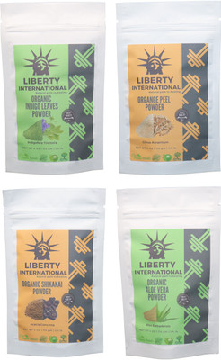 

LIBERTY INTERNATIONAL Indigo & Orange & Shikakai & Aloevera Powder ( 114 Gm Each ) For Face , Hair & Skin Care Certified C18(Set of 4)