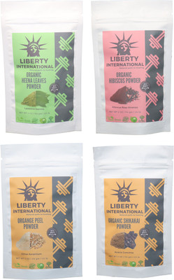 

LIBERTY INTERNATIONAL Heena & Hibiscus & Orange & Shikakai Powder ( 114 Gm Each ) For Face , Hair & Skin Care Certified C18(Set of 4)