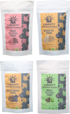 

LIBERTY INTERNATIONAL Rose & Orange & Shikakai & Tulsi Powder ( 227 Gm Each ) For Face , Hair & Skin Care Certified C18(Set of 4)