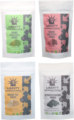 

LIBERTY INTERNATIONAL Heena & Rose & Orange & Charcoal Powder ( 114 Gm Each ) For Face , Hair & Skin Care Certified C18(Set of 4)
