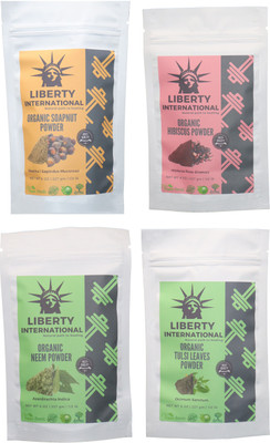 

LIBERTY INTERNATIONAL Soapnut & Hibiscus & Neem & Tulsi Powder ( 227 Gm Each ) For Face , Hair & Skin Care Certified C18(Set of 4)
