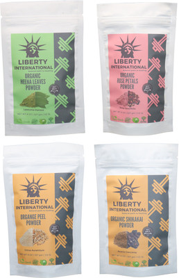 

LIBERTY INTERNATIONAL Heena & Rose & Orange & Shikakai Powder ( 227 Gm Each ) For Face , Hair & Skin Care Certified C18(Set of 4)