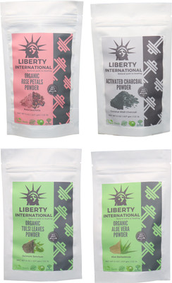 

LIBERTY INTERNATIONAL Rose & Charcoal & Tulsi & Aloevera Powder ( 227 Gm Each ) For Face , Hair & Skin Care Certified C18(Set of 4)