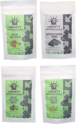 

LIBERTY INTERNATIONAL Amla & Charcoal & Tulsi & Aloevera Powder ( 114 Gm Each ) For Face , Hair & Skin Care Certified C18(Set of 4)
